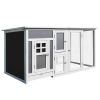 63" Chicken Coop Wooden Chicken House, Rabbit Hutch Poultry Cage Hen Pen with PC Roof & Run Box for Backyard, Gray/White