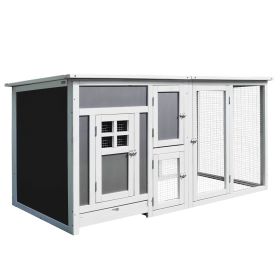63" Chicken Coop Wooden Chicken House, Rabbit Hutch Poultry Cage Hen Pen with PC Roof & Run Box for Backyard, Gray/White