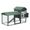 84" Wooden Chicken House, Chicken Coop Poultry Hen Cage with Covered Big Run, Nesting Box, and Perches, Green
