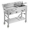 Outdoor Propane Fryer & Griddle Combo, 3 Burners (11,600 BTU Each), Commercial Stainless Steel Frying Cart with Wheels, 2 Fryer Baskets & 3 Food Pans
