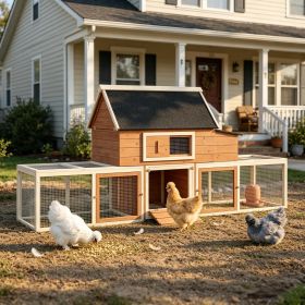 Outdoor Wooden Chicken Coop with Nesting Box Double Runs And Asphalt Roof Ramp Poultry Hen House for Garden