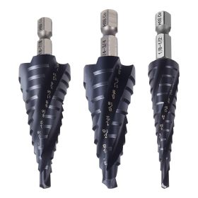 Step Drill Bit Set, 1/8 - 7/8 inch, 3 Pieces Step Drill Bits, 1/4 inch Hex Shank, TiAlN Coating Cobalt HSS High Speed Steel, for Metal