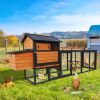 brown+black Wooden Chicken Coop, Large Outdoor Hen House with Run and Nesting Box Poultry Cage, Rabbit Hutch, Waterproof Anti-UV Panel for Backyard