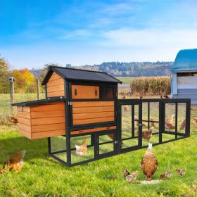 brown+black Wooden Chicken Coop, Large Outdoor Hen House with Run and Nesting Box Poultry Cage, Rabbit Hutch, Waterproof Anti-UV Panel for Backyard