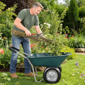 wheel barrow Two wheeled trolley for green garden 15 inch pneumatic wheel WB1001GN