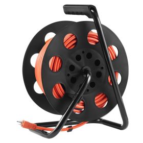 Extension Cord Reel, 100FT, with 4 Outlets and Dust Cover, Heavy Duty 12AWG SJTOW Power Cord, Manual Cord Reel with Portable Handle Circuit Break
