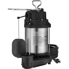 Sump Pump, 1/2 HP 3960 GPH, Submersible Stainless Steel Water Pump, 1-1/2" NPT Discharge With 33 ft Cord, Automatic Float Switch with Piggy-back