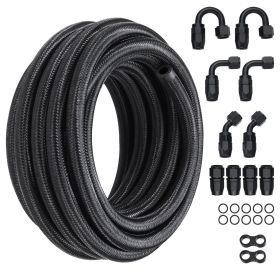 6AN Fuel Line Kit, 20 FT Fuel Hose Kit, 0.34" Nylon Stainless Steel Braided Fuel Line Oil/Gas/Diesel Hose End Fitting Kit