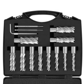 Annular Cutter Set, 13 pcs Weldon Shank Mag Drill Bits, 7/16" to 1-1/16" Cutting Diameter, 2" Cutting Depth, M2AL HSS, with 2 Pilot Pins