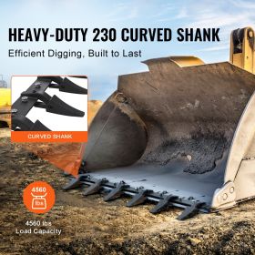 Bucket Tooth Bar, 48'', Heavy Duty Tractor Bucket 6 Teeth Bar for Loader Tractor Skidsteer, 4560 lbs Load-Bearing Capacity Bolt On Design