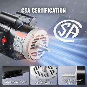 5HP Air Compressor Electric Motor, 230V 25 Amps, 56HZ Frame 3450RPM, 7/8" Keyed Shaft, 2.25" Shaft Length, Single Phase