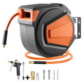 Retractable Air Hose Reel, 3/8IN x 65FT Hybrid Air Hose Max 300PSI, Air Compressor Hose Reel Auto-Rewind with 6.6 FT Lead in