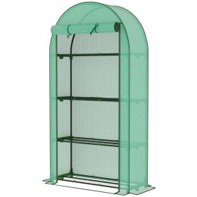Mini Greenhouse, Portable Greenhouse with 4 Tier Shelves, Roll-Up Door, and Plastic Cover, 41.3" x 17.7" x 63", Green