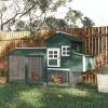 84" Wooden Chicken House, Chicken Coop Poultry Hen Cage with Covered Big Run, Nesting Box, and Perches, Green