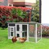 63" Chicken Coop Wooden Chicken House, Rabbit Hutch Poultry Cage Hen Pen with PC Roof & Run Box for Backyard, Gray/White