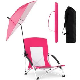 2 Pack Pink Umbrella Chair for Adults with Adjustable Parasol, Portable Backpack Beach Chair (Option: Default Title)