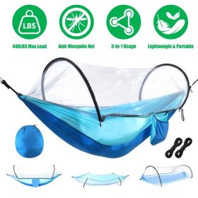 3-in-1 Camping Hammock with Automatic Pop-Up Mosquito Net, Lightweight 70D Nylon Portable Hammock Supports 440lbs, Dual Zipper Outdoor Hammock fo (Option: Default Title)