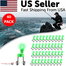 10/40 PC LED Night Fishing Bite Bait Alarm 2 Bells Light Rod Tip Clip Alert Ring (Pack: 40 Pack)
