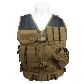 Tactical Training Vest with Multi Pockets, Adjustable Outdoor Utility Vest with Breathable Mesh, Modular Webbing and Quick Release Buckles for Ai (Color: Tan)