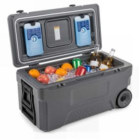 74 Quart Portable Rolling Cooler with Fish Ruler for Outdoor (Color: Gray)
